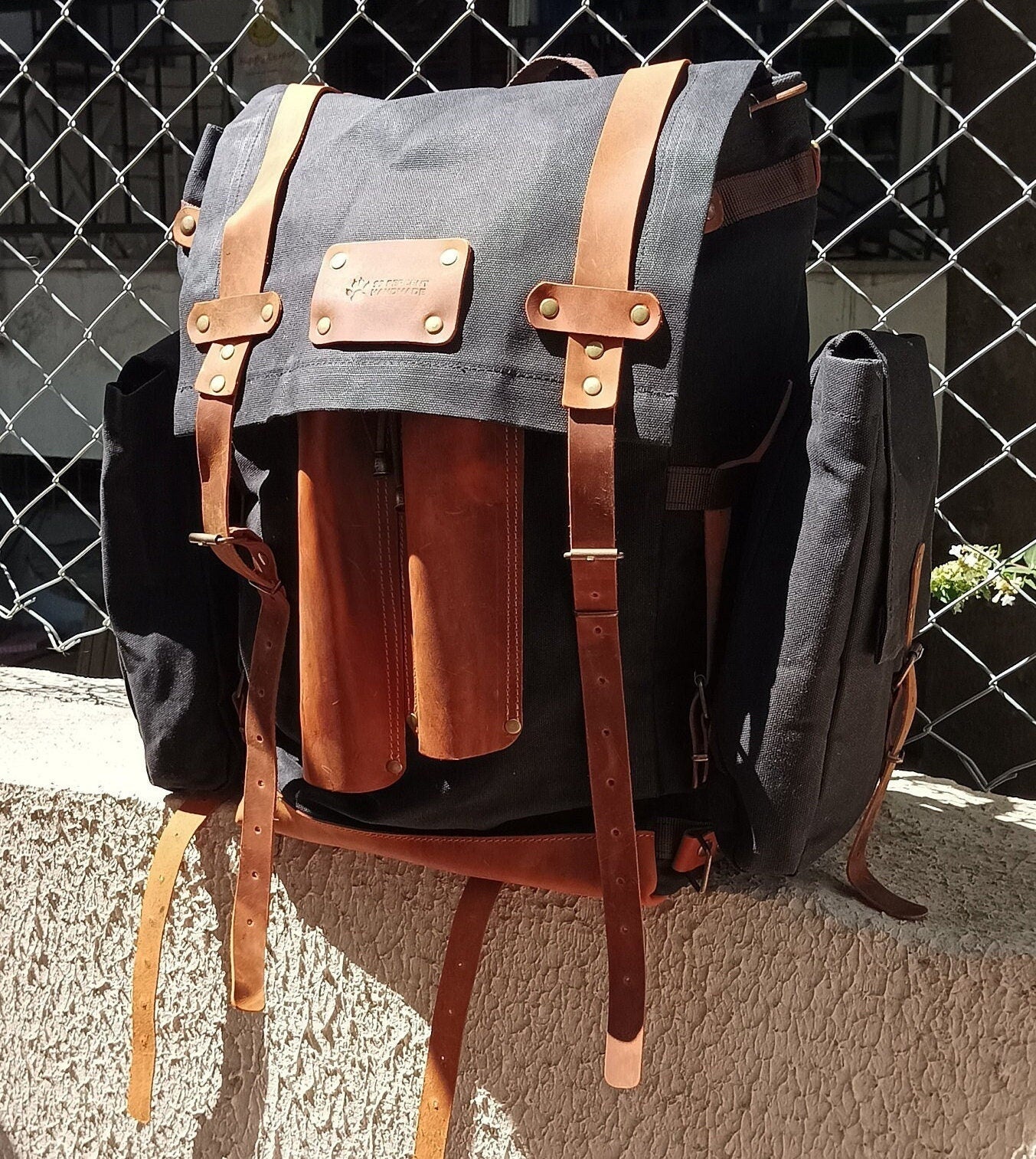 30L to 50L | Black,Brown,Green | Handmade Waxed Canvas Backpack with l 30L to 50L | Black,Brown,Green | Handmade Waxed Canvas Backpack with l