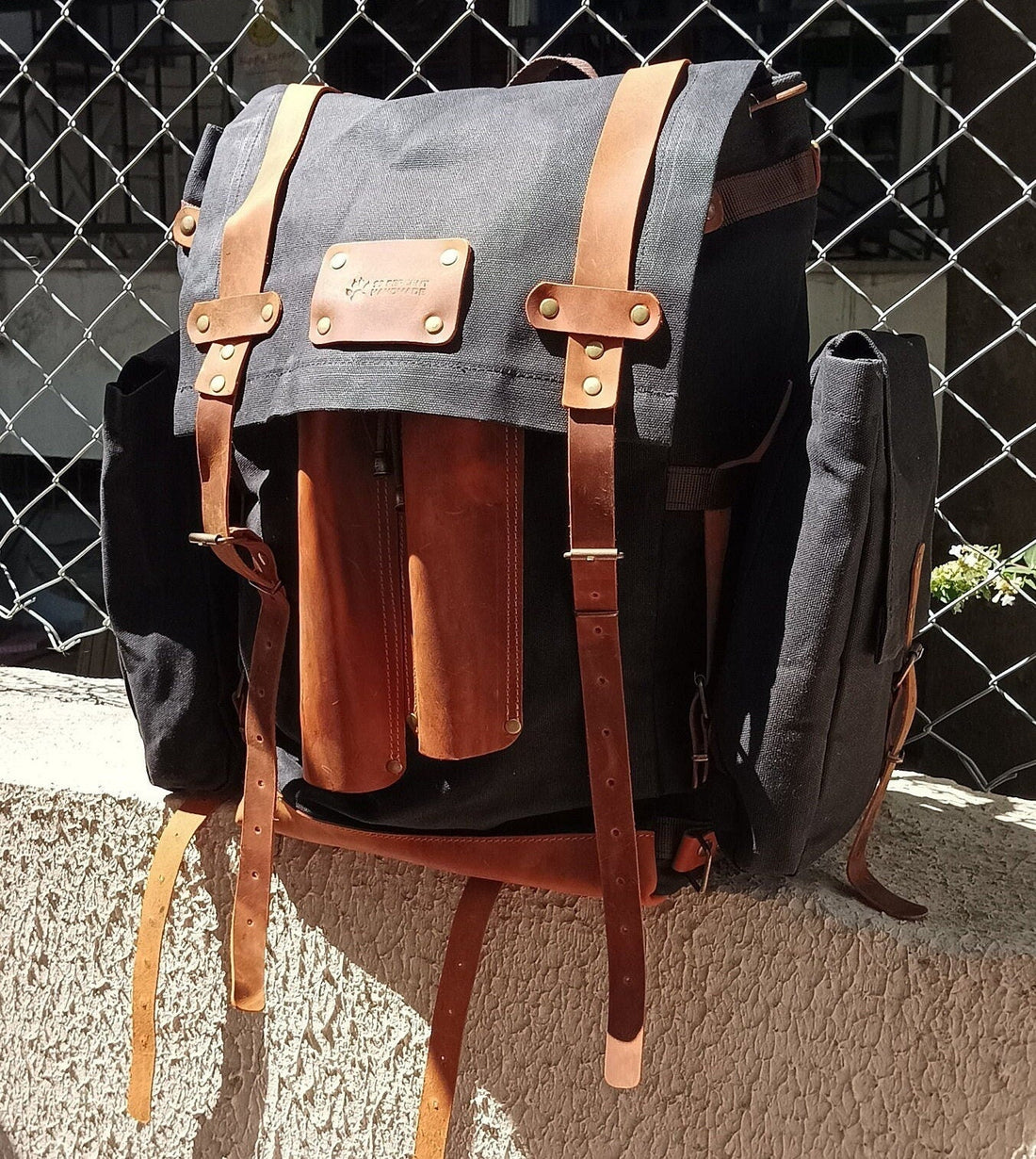 30L to 50L | Black,Brown,Green | Handmade  Waxed Canvas Backpack with leather for Travel, Camping | 50 Liter | Personalization  99percenthandmade