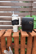 Handmade Leather Stanley Thermos Holder & Bottle Sling Set | Adjustable Dual Drink Carriers with Phone & Wallet Pouches | Universal Fit Thermos Bag Collection - 99percenthandmade - 99percenthandmade - Black - Thermos Holder with Adjustable Strap and Fanny Pack -