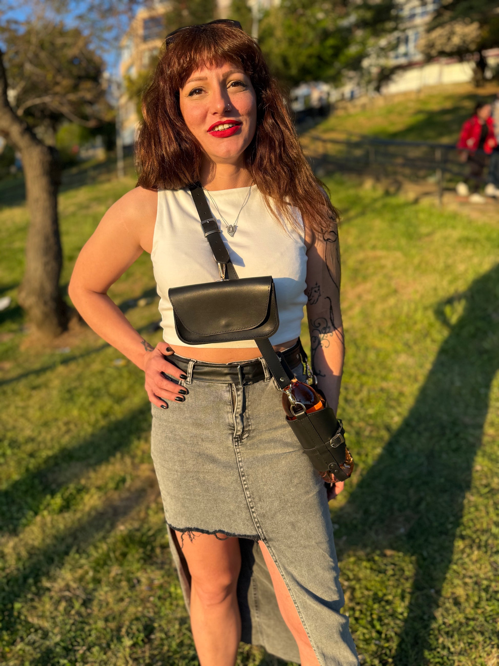 Handmade Leather Stanley Thermos Holder & Bottle Sling Set | Adjustable Dual Drink Carriers with Phone & Wallet Pouches | Universal Fit Thermos Bag Collection. 99percenthandmade