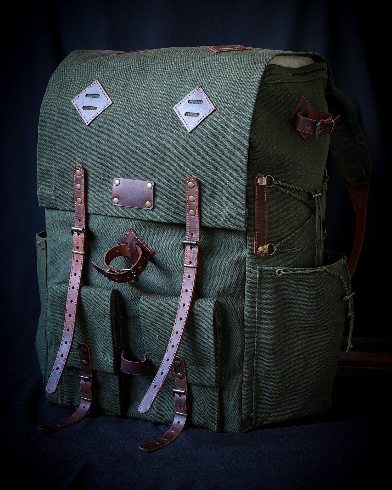 wanderrucksack grün Schwarz-Braun-Grün-Weiß | Wanderrucksack | Leder - Canvas