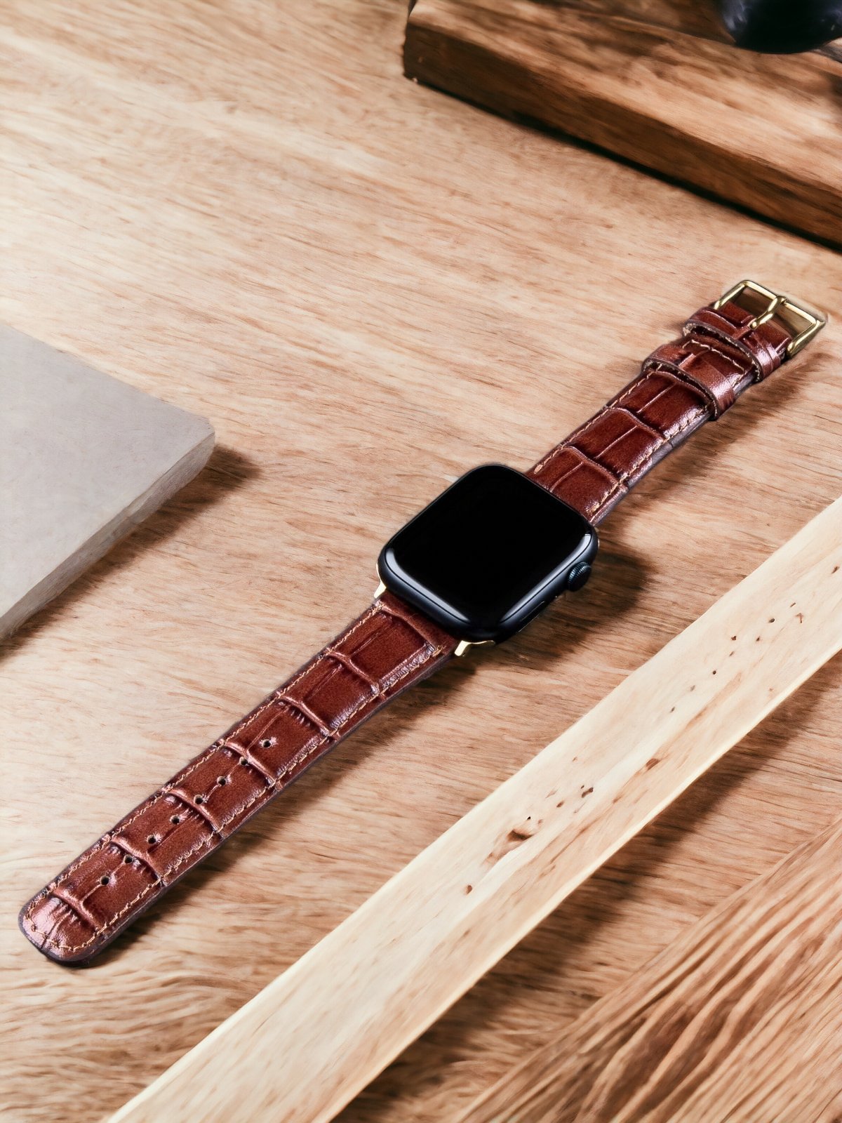 Crocodile Embossed Black Leather Apple Watch Strap ( Black, Brown, Blue, Red, Green ) - 99percenthandmade - 99percenthandmade - Red - -