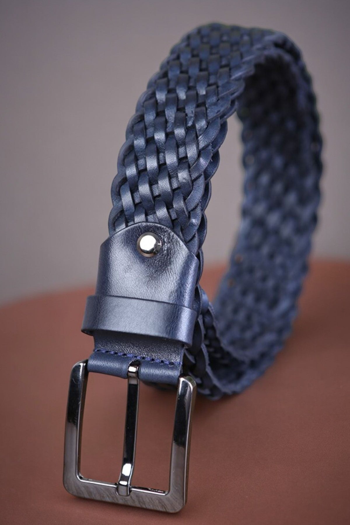 Hand Knitted Leather Belt with Different Color Options  99percenthandmade 32" - 34" Waist inches (70cm-80cm)-Small Blue 