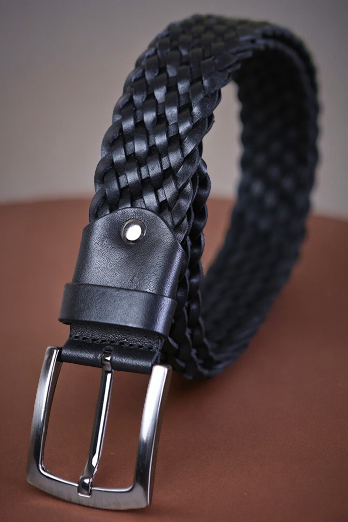 Hand Knitted Leather Belt with Different Color Options  99percenthandmade 32" - 34" Waist inches (70cm-80cm)-Small Black 