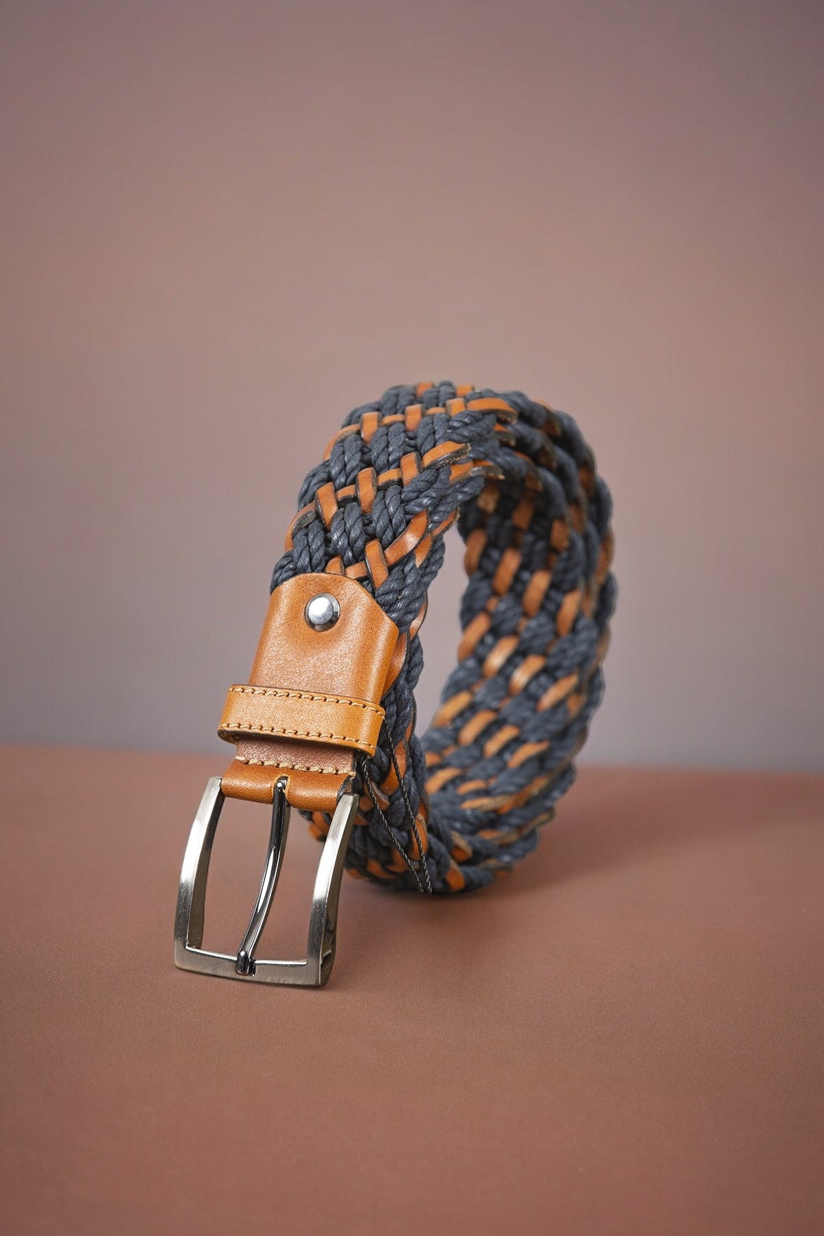 Hand Knitted Leather Belt with Different Color Options  99percenthandmade 32" - 34" Waist inches (70cm-80cm)-Small Tan-Blue 