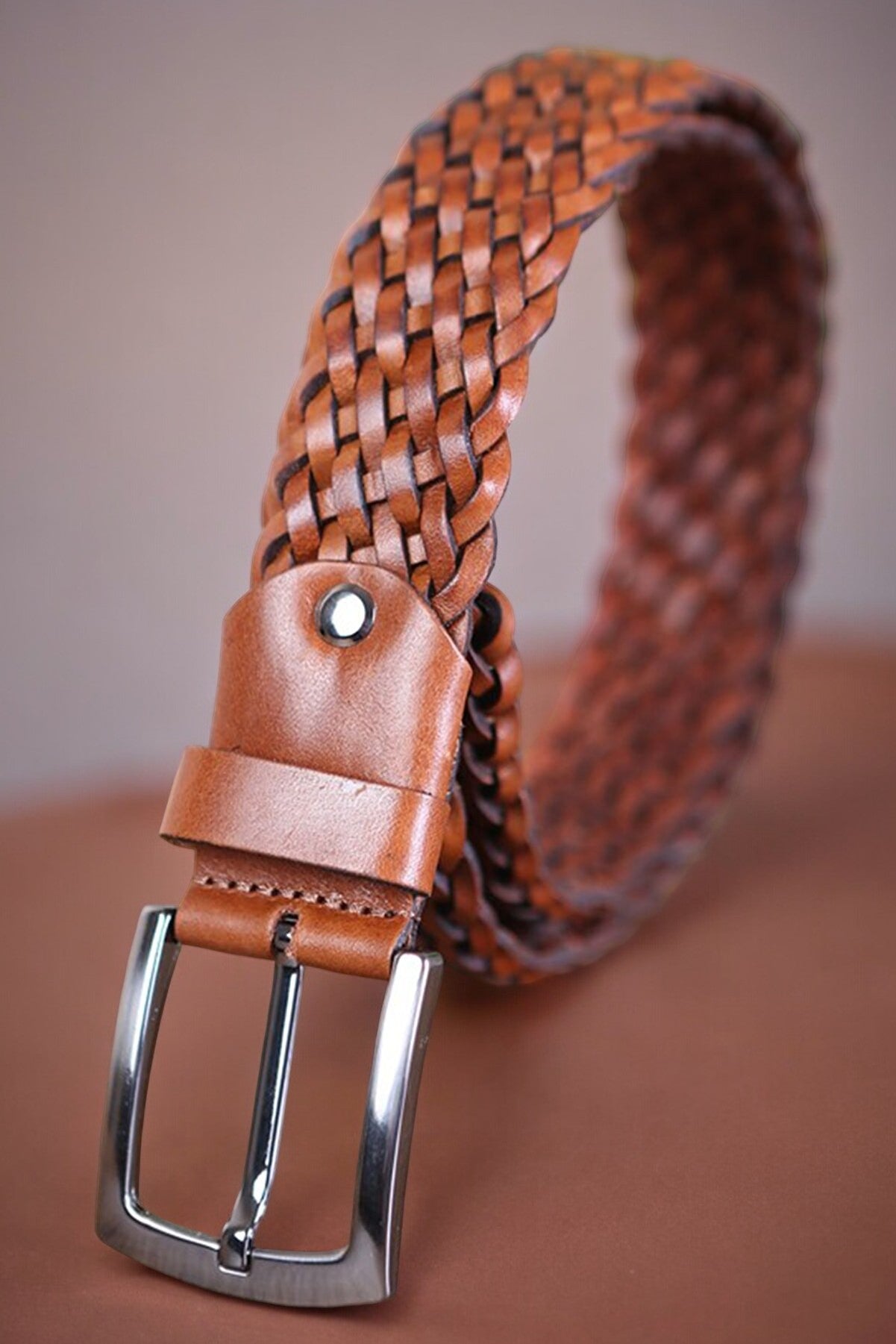 Hand Knitted Leather Belt with Different Color Options  99percenthandmade 32" - 34" Waist inches (70cm-80cm)-Small Tan 