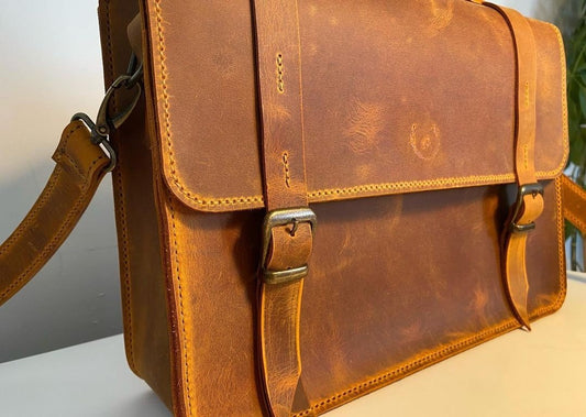 Handmade Grain Leather Crossbody Briefcase with 2 Colour, Messenger bag, Lawyer's Bag, Personalized Handbag, Work Bag , Gift For Him | 35 Cm - 99percenthandmade - 99percenthandmade - Medium(15x22x10) - Dark Brown -