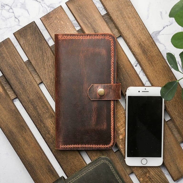 Handmade Wallet with Phone cover with 3 Colour Tobacco, Brown, Green Personalized Wallet | You can Engrave inside outside of Wallet  99percenthandmade Brown  
