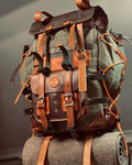 Hiking Backpack | Leather - Canvas | Hiking Rucksack | Hiking Backpacks | Green - Brown | bushcraft - camping - hiking backpack 99percenthandmade