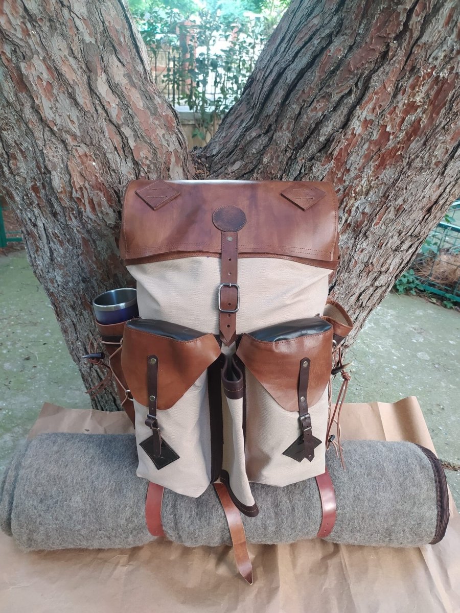 200 USD Discount | Bushcraft Design Awards | Handmade Leather and Waxed Backpack for Travel, Camping, Hunting | 45 Liter | Personalization 99percenthandmade