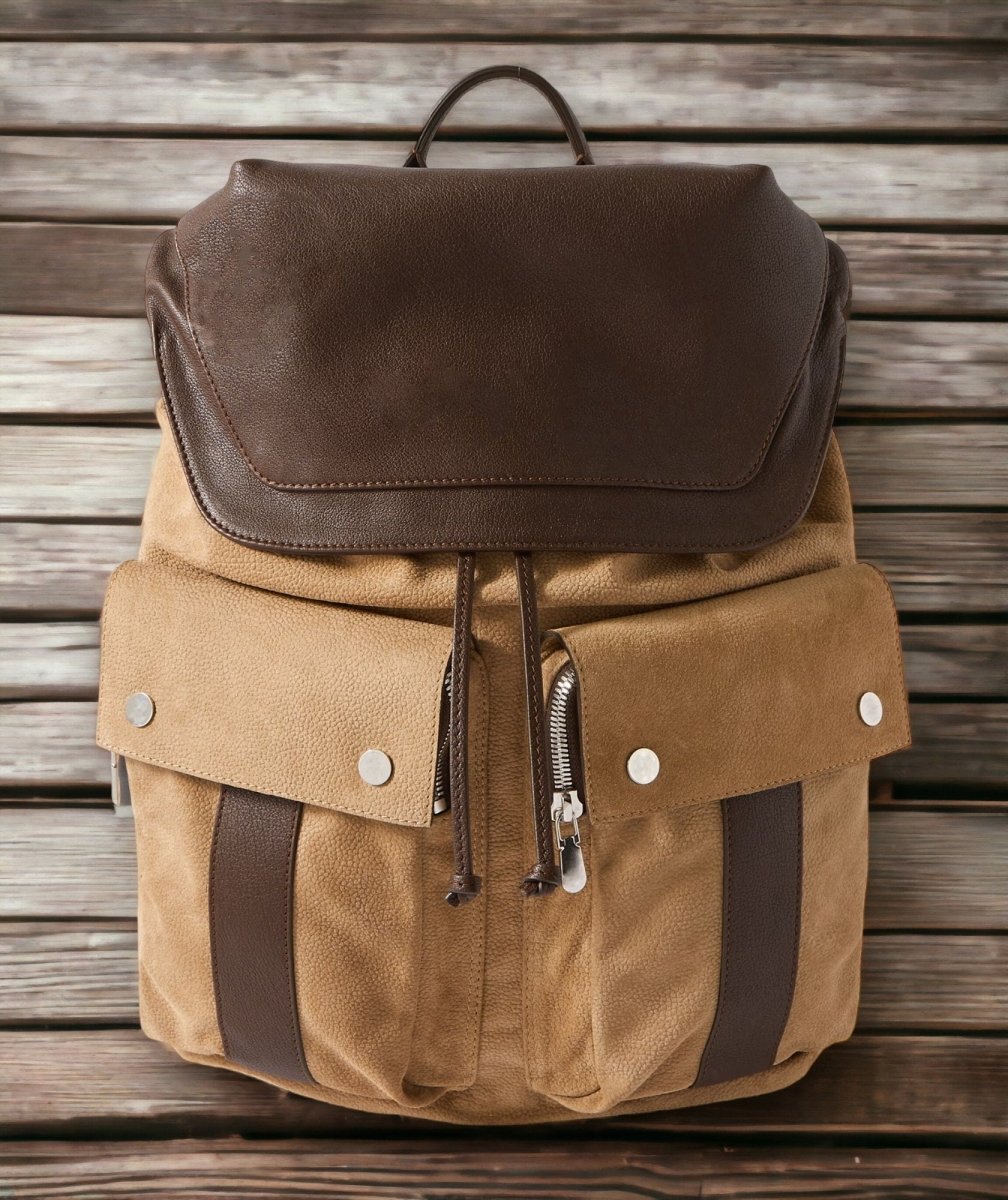 White & Tan Canvas + Leather Travel Laptop Backpack | Dual Compartments | Handmade 99percenthandmade