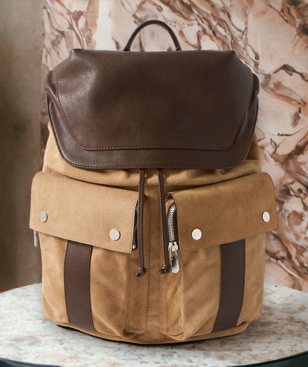 White & Tan Canvas + Leather Travel Laptop Backpack | Dual Compartments | Handmade 99percenthandmade