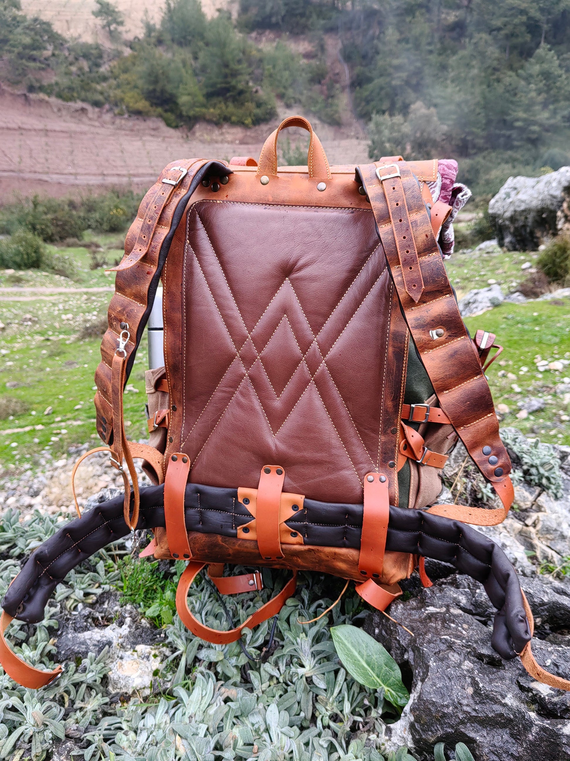 Camping Backpack | Limited Handmade Leather and Waxed Backpack for Travel, Camping | inside 45 Liter | Personalization 99percenthandmade