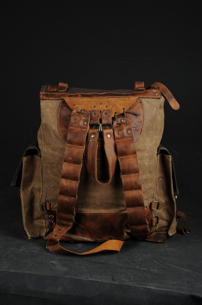 Handmade Leather and Waxed Canvas Backpack for Travel bag, Camping bag, Military bag,Bushcraft backpack | 37 to 40 Liter | Personalization 99percenthandmade
