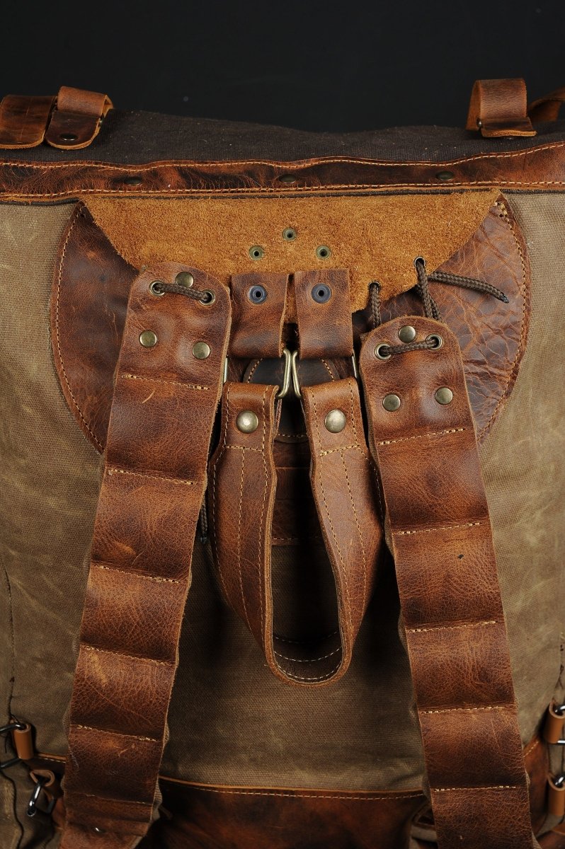 Handmade Leather and Waxed Canvas Backpack for Travel bag, Camping bag, Military bag,Bushcraft backpack | 37 to 40 Liter | Personalization 99percenthandmade