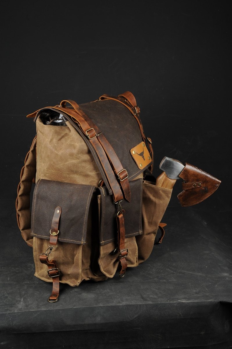 Handmade Leather and Waxed Canvas Backpack for Travel bag, Camping bag, Military bag,Bushcraft backpack | 37 to 40 Liter | Personalization 99percenthandmade