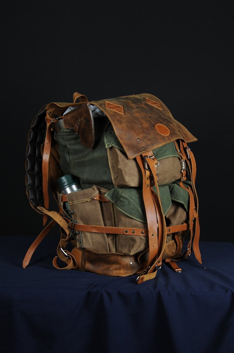 Camping Backpack | Limited Handmade Leather and Waxed Backpack for Travel, Camping | inside 45 Liter | Personalization 99percenthandmade