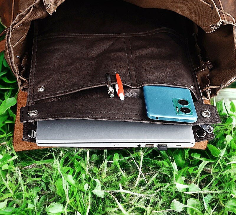 Handmade Leather and Waxed Canvas Backpack for Travel bag, Camping bag, Military bag,Bushcraft backpack | 37 to 40 Liter | Personalization 99percenthandmade