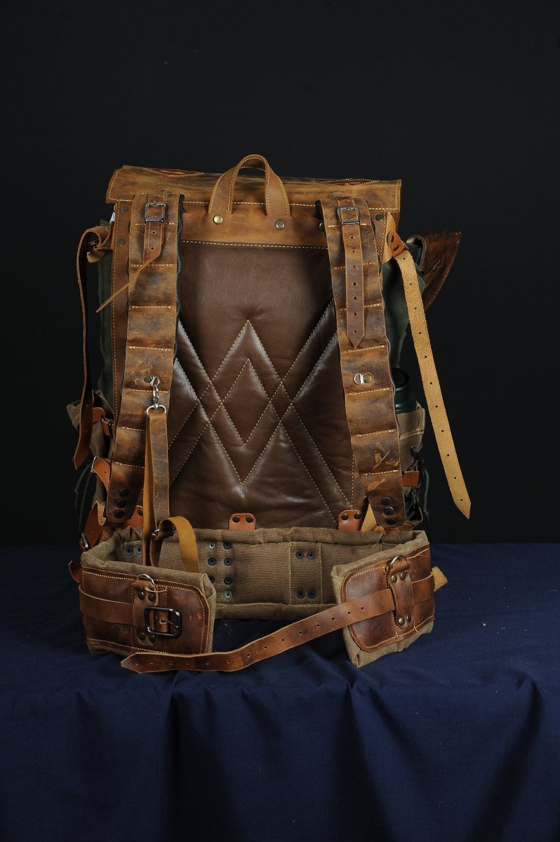 Camping Backpack | Limited Handmade Leather and Waxed Backpack for Travel, Camping | inside 45 Liter | Personalization 99percenthandmade