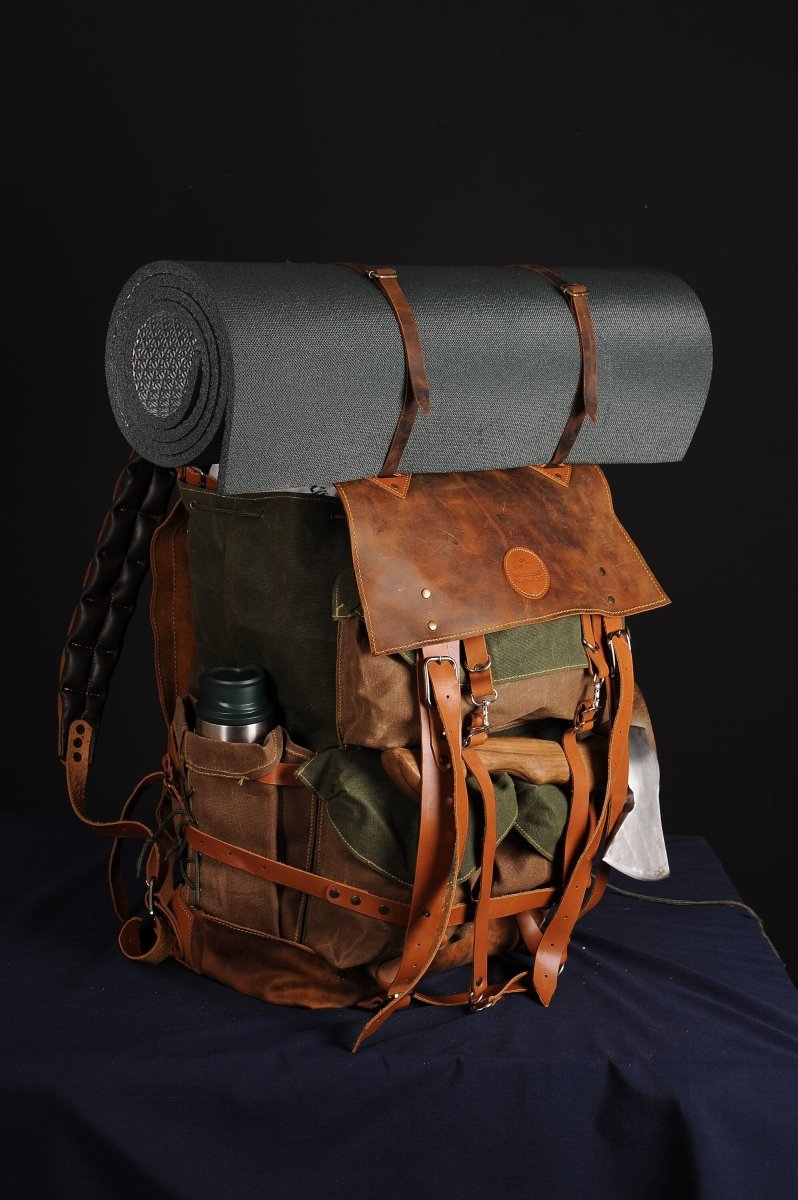 Camping Backpack | Limited Handmade Leather and Waxed Backpack for Travel, Camping | inside 45 Liter | Personalization 99percenthandmade