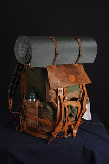 Camping Backpack | Limited Handmade Leather and Waxed Backpack for Travel, Camping | inside 45 Liter | Personalization 99percenthandmade