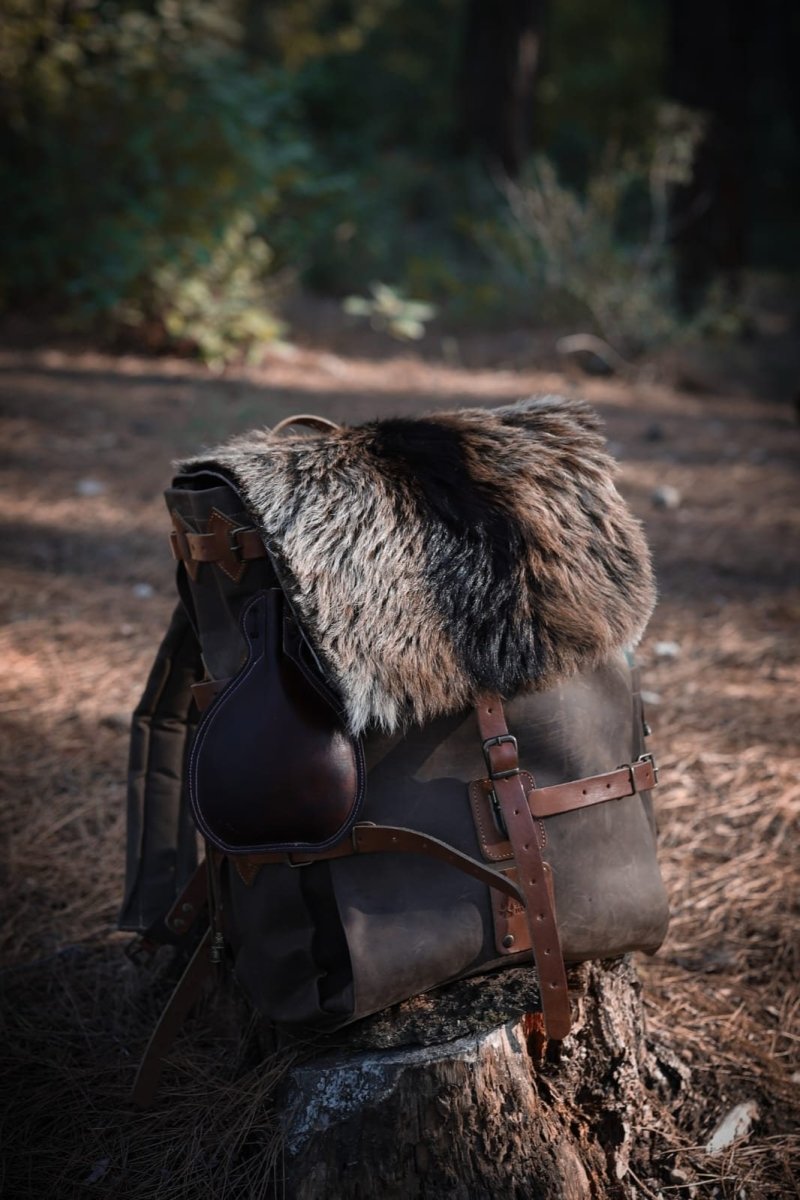 New 2025 Bestseller | Hiking Backpack | Leather - Waxed Canvas with Goat Fur | Best hiking backpack | 30,40,50 Litres 99percenthandmade