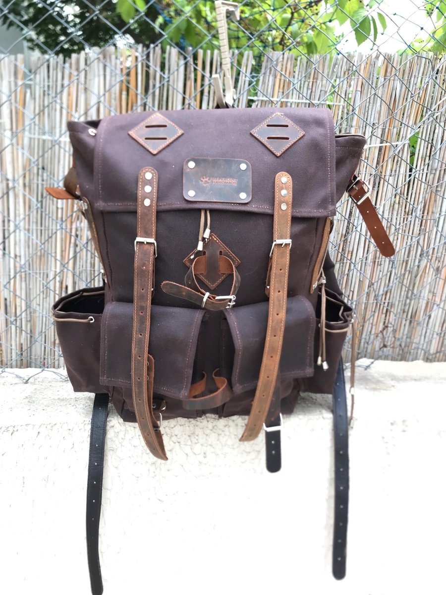 Limited | Bushcraft Backpack | Camping Backack | Green, Brown, Colours | Leather-Canvas Backpack for Travel, Camping, Bushcraft 99percenthandmade