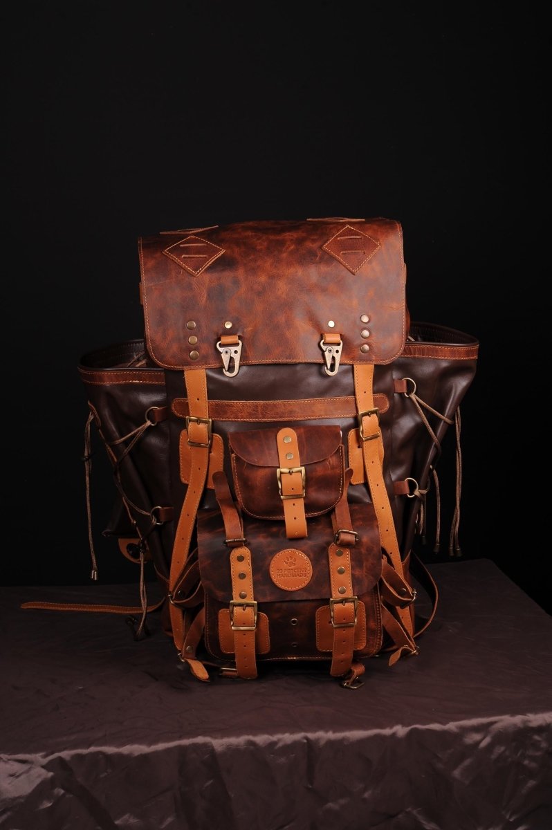 Leather Backpack Suitable For 2 Laptop with detachable waist belt 99percenthandmade