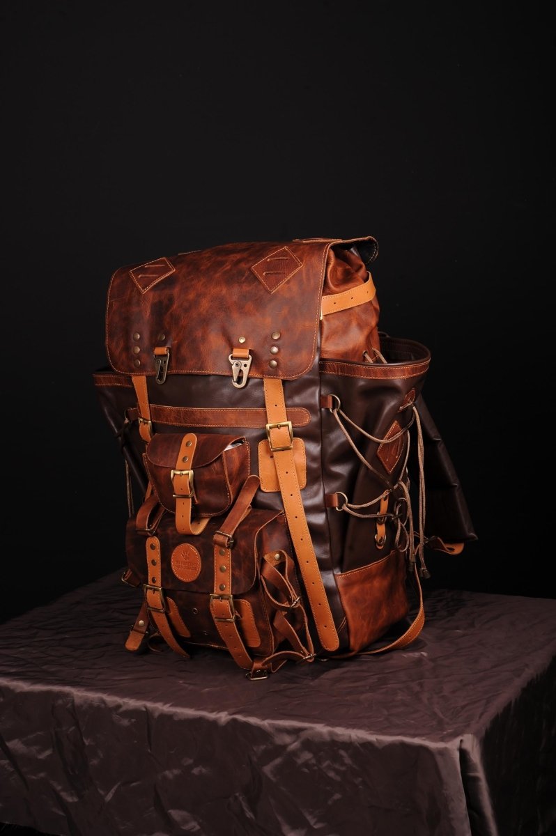 Leather Backpack Suitable For 2 Laptop with detachable waist belt 99percenthandmade