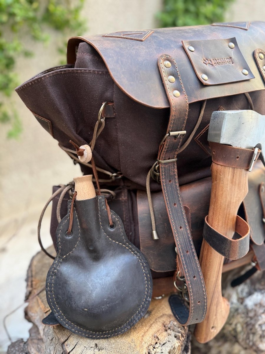 Limited Hiking Backpack - Green And Brown Colours 99percenthandmade