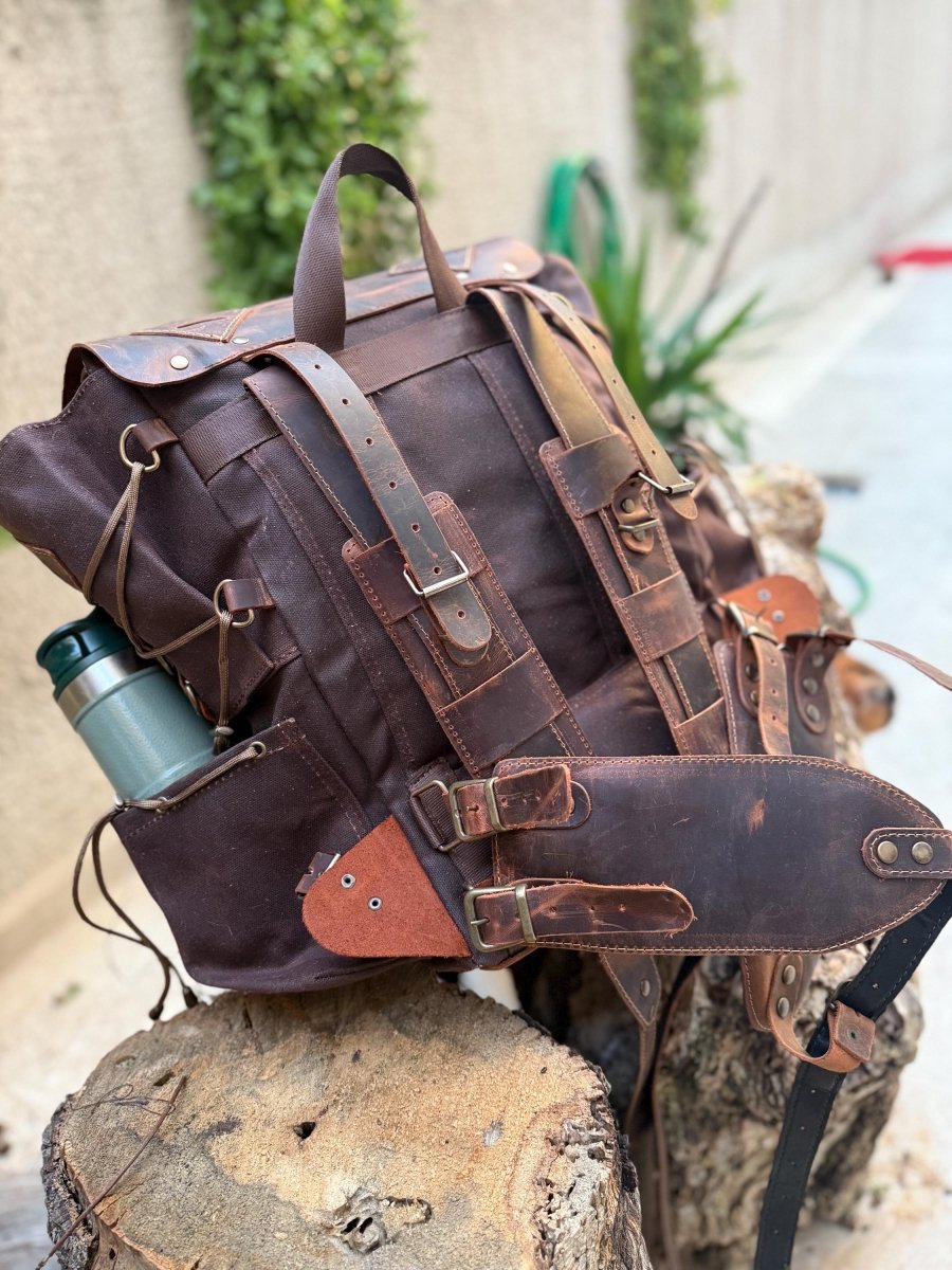 Limited Hiking Backpack - Green And Brown Colours 99percenthandmade