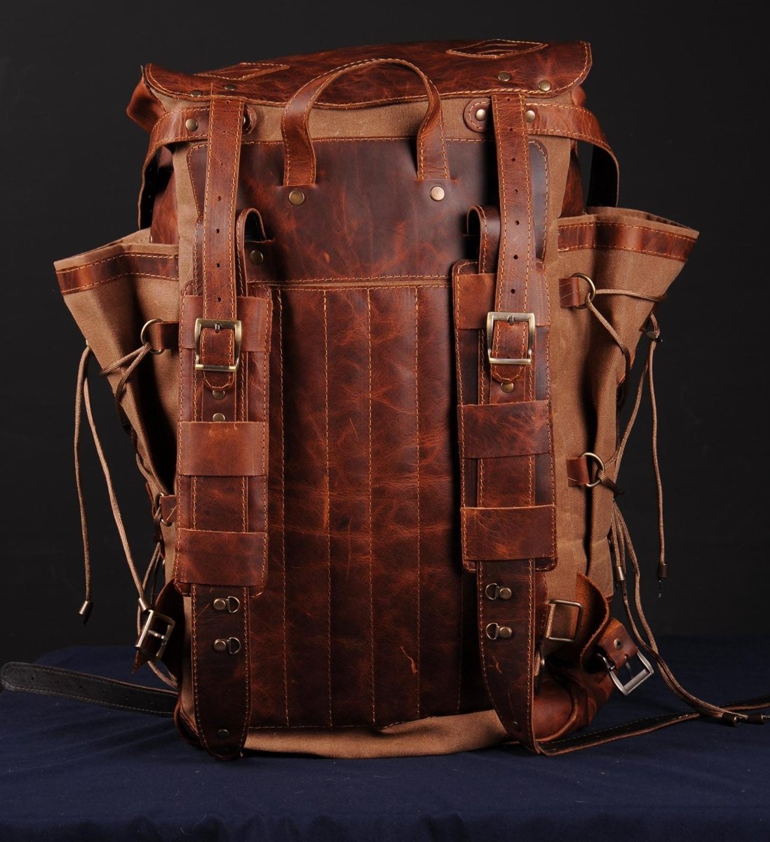 Custom Handmade Leather & Canvas Camping Backpack – Travel & Laptop Ready Custom Handmade Leather & Canvas Camping Backpack – Travel & Laptop Ready