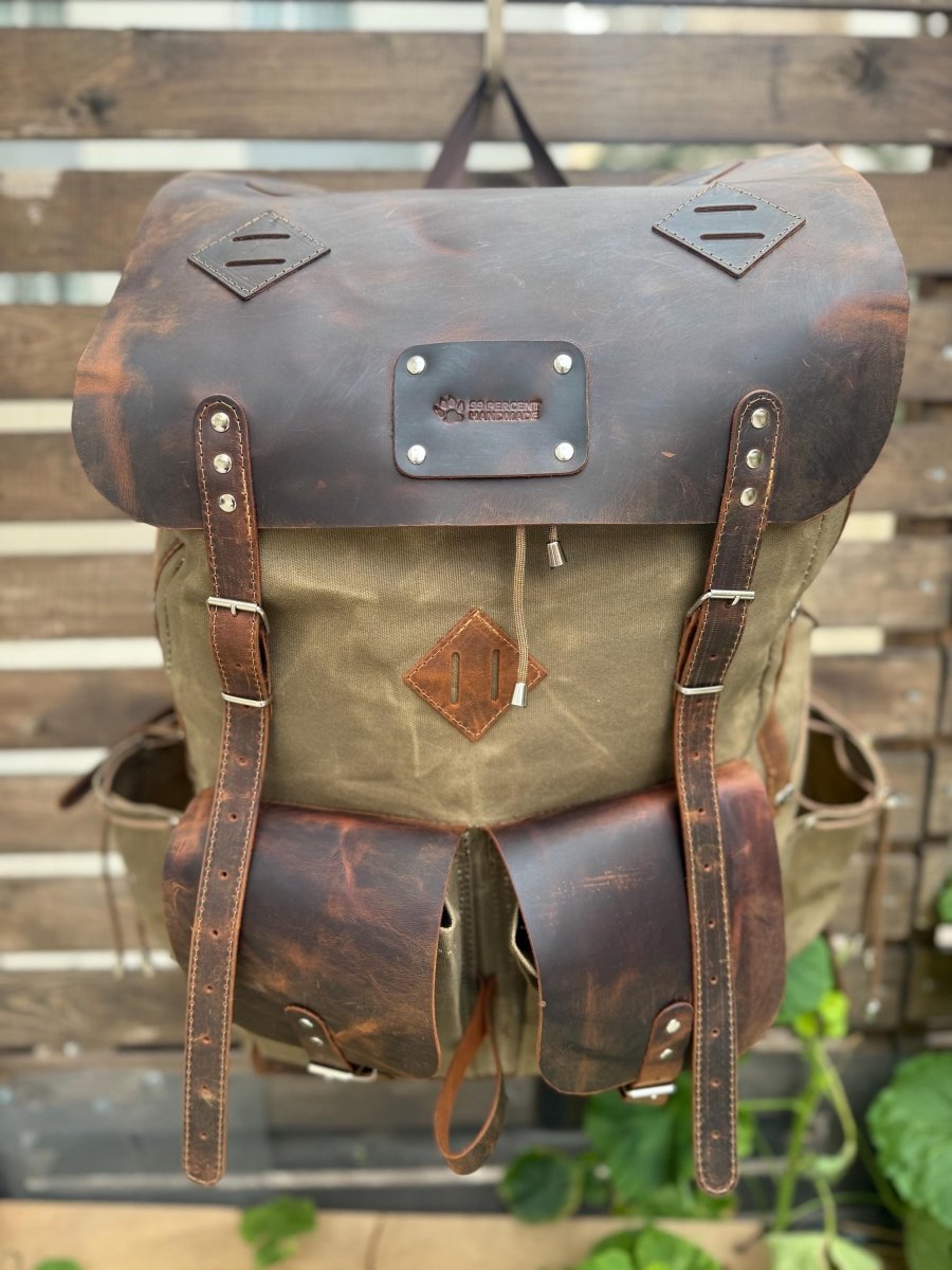 30L to 80L | Brown-Green | Camping Backpack | Bushcraft Backpack | Camping | Hiking | Rucksack | Backpack | Outdoor | Personalization 99percenthandmade