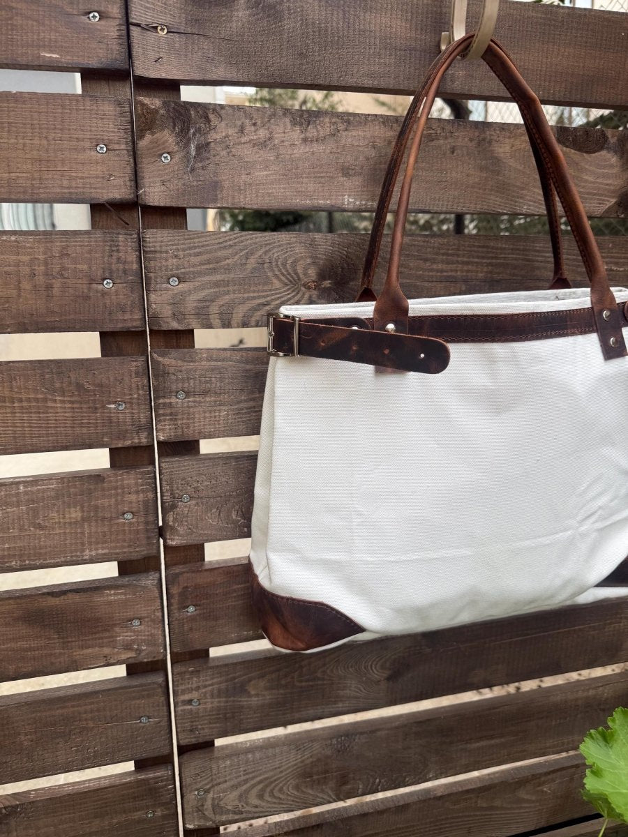 Genuine Leather - Waxed Canvas Tote Bag | Best Women Purses | Black, Brown, White, Red, Blue 99percenthandmade
