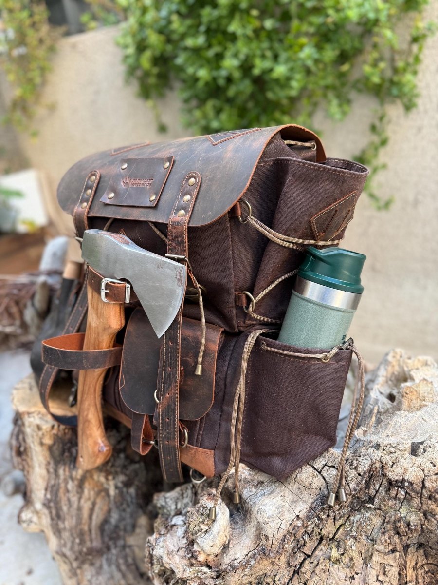 Limited Hiking Backpack - Green And Brown Colours 99percenthandmade