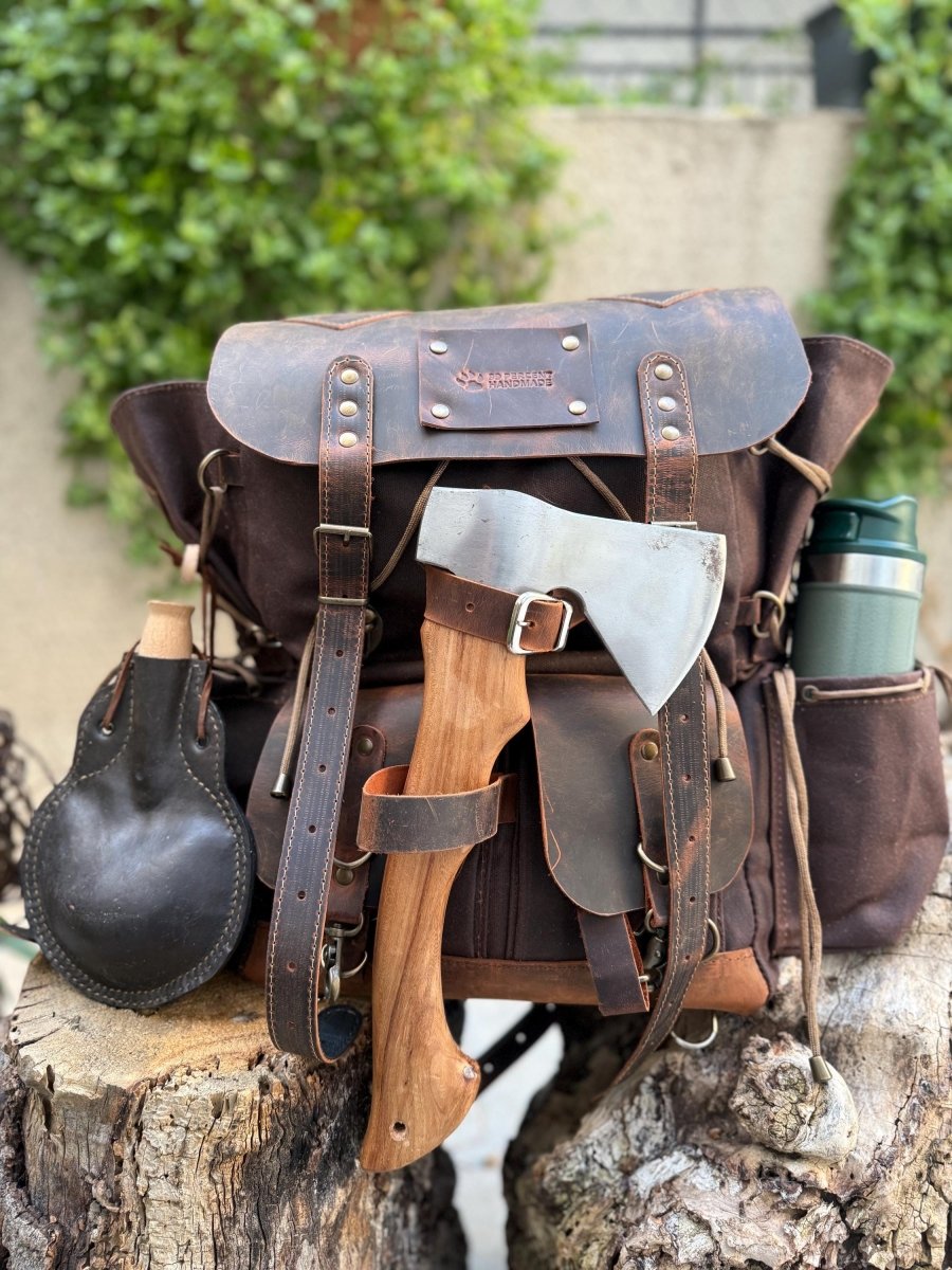 Limited Hiking Backpack - Green And Brown Colours 99percenthandmade