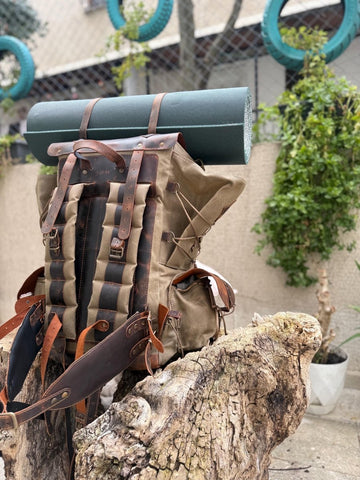 Black-Brown-Green | Bushcraft Handmade Waxed Canvas Backpack | 50 L | Daily Use | Bushcraft, Travel, Camping, Hunting, Fishing, Sports bag 99percenthandmade
