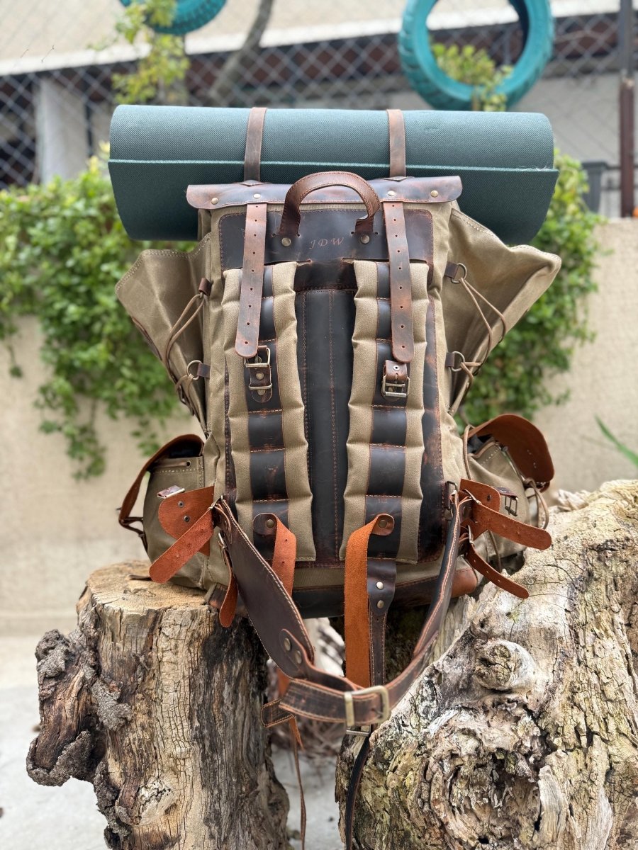 Black-Brown-Green | Bushcraft Handmade Waxed Canvas Backpack | 50 L | Daily Use | Bushcraft, Travel, Camping, Hunting, Fishing, Sports bag 99percenthandmade