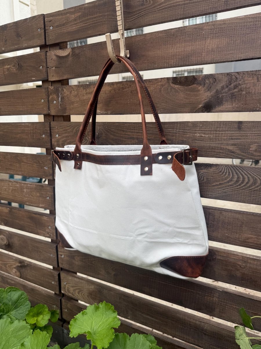 Genuine Leather - Waxed Canvas Tote Bag | Best Women Purses | Black, Brown, White, Red, Blue 99percenthandmade