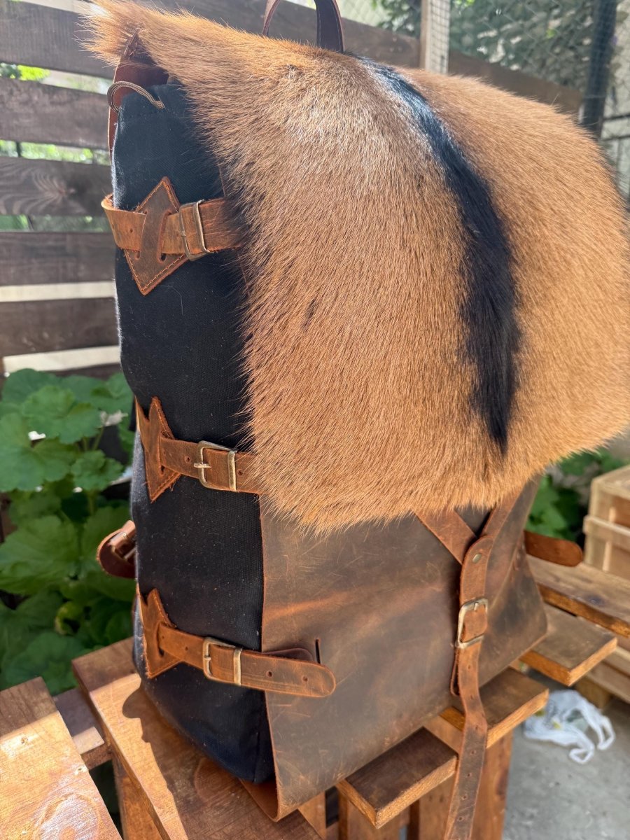 New 2025 Bestseller | Hiking Backpack | Leather - Waxed Canvas with Goat Fur | Best hiking backpack | 30,40,50 Litres 99percenthandmade