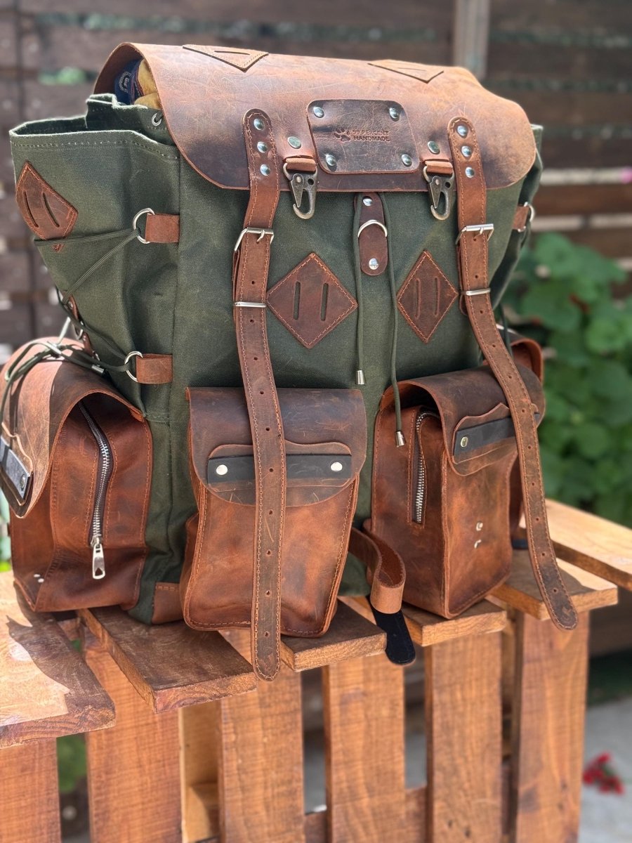 aussie backpack canvas and leather travel pack Travel Backpack - Canvas Backpack