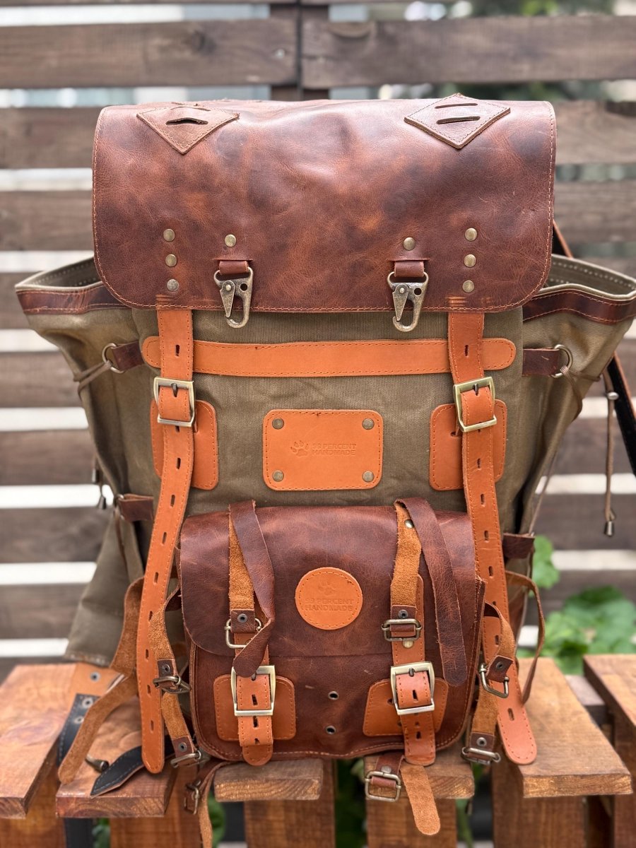 Custom Handmade Leather Canvas Laptop Backpack, Designed for Work and Travel