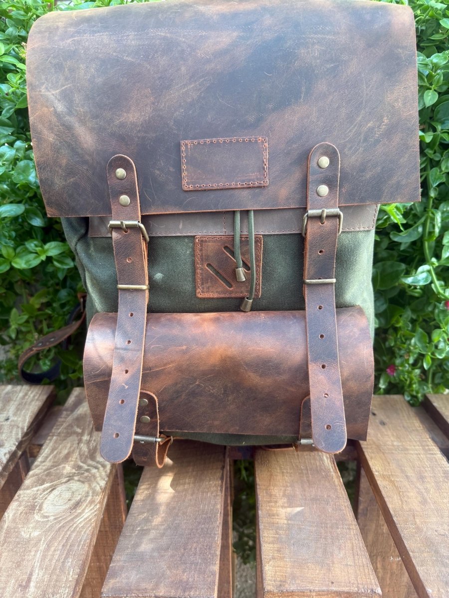 Leather - Canvas Daypack, Brown,Tan,Black, Blue Color, 15L - 25L options. Laptop pocket premimum leather, Citypack, Daily use 99percenthandmade