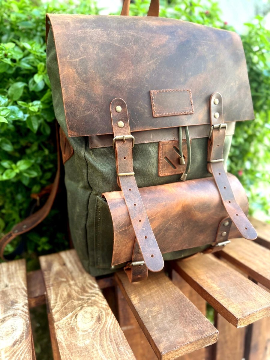 Leather - Canvas Daypack, Brown,Tan,Black, Blue Color, 15L - 25L options. Laptop pocket premimum leather, Citypack, Daily use 99percenthandmade
