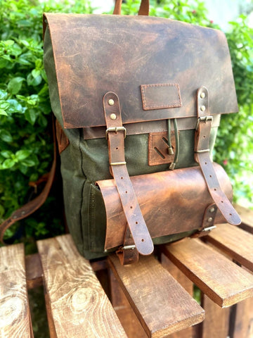 Leather - Canvas Daypack, Brown,Tan,Black, Blue Color, 15L - 25L options. Laptop pocket premimum leather, Citypack, Daily use 99percenthandmade