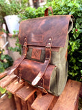 Leather - Canvas Daypack, Brown,Tan,Black, Blue Color, 15L - 25L options. Laptop pocket premimum leather, Citypack, Daily use 99percenthandmade
