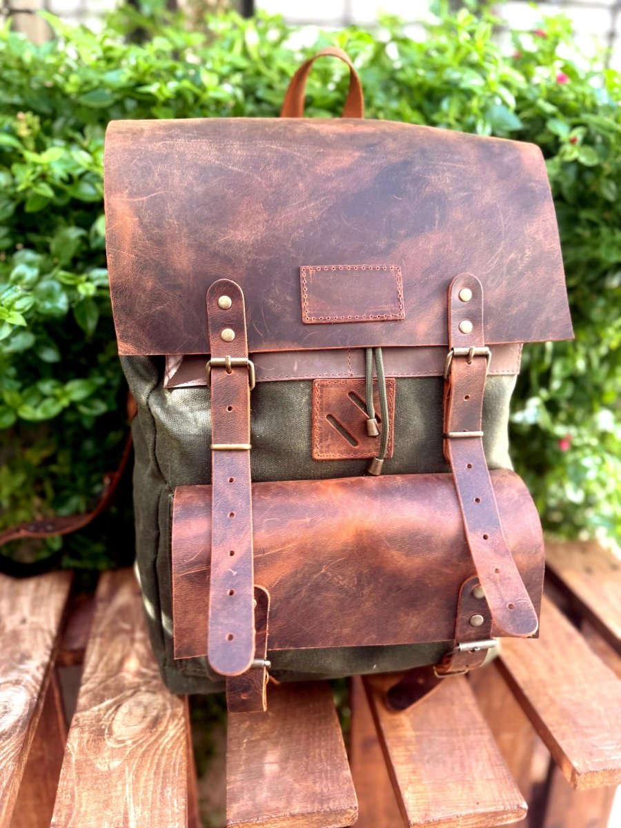 Leather - Canvas Daypack, Brown,Tan,Black, Blue Color, 15L - 25L options. Laptop pocket premimum leather, Citypack, Daily use 99percenthandmade