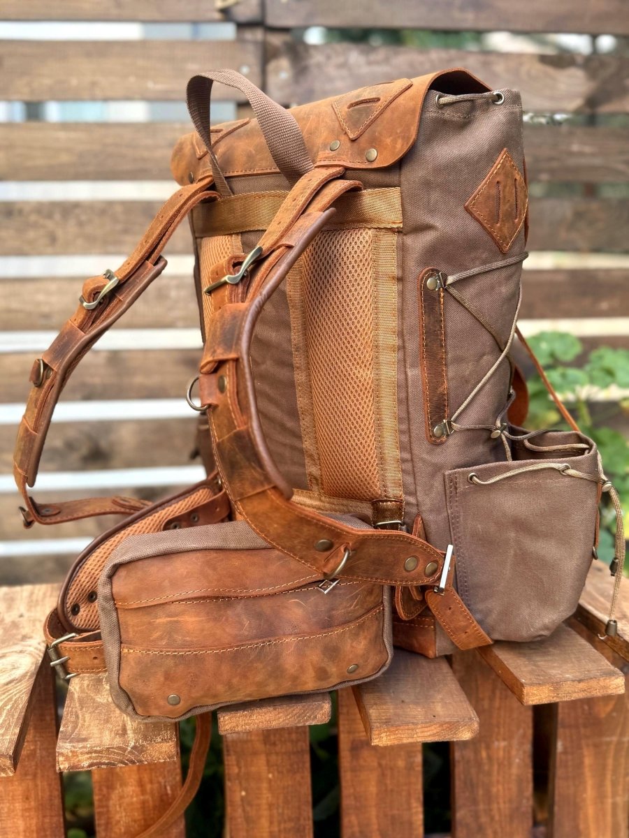 The Harmony of New and Old | 2026 Limited Edition | Handmade Leather - Canvas Backpack | Travel & Adventure Ready | 24 Hours Tested - 99percenthandmade - 99percenthandmade - 30 Liters - Green Canvas Flap -