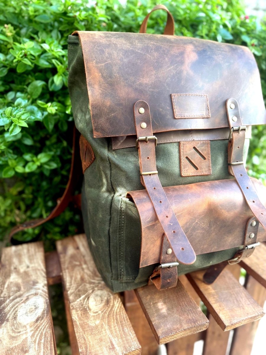 Leather - Canvas Daypack, Brown,Tan,Black, Blue Color, 15L - 25L options. Laptop pocket premimum leather, Citypack, Daily use 99percenthandmade