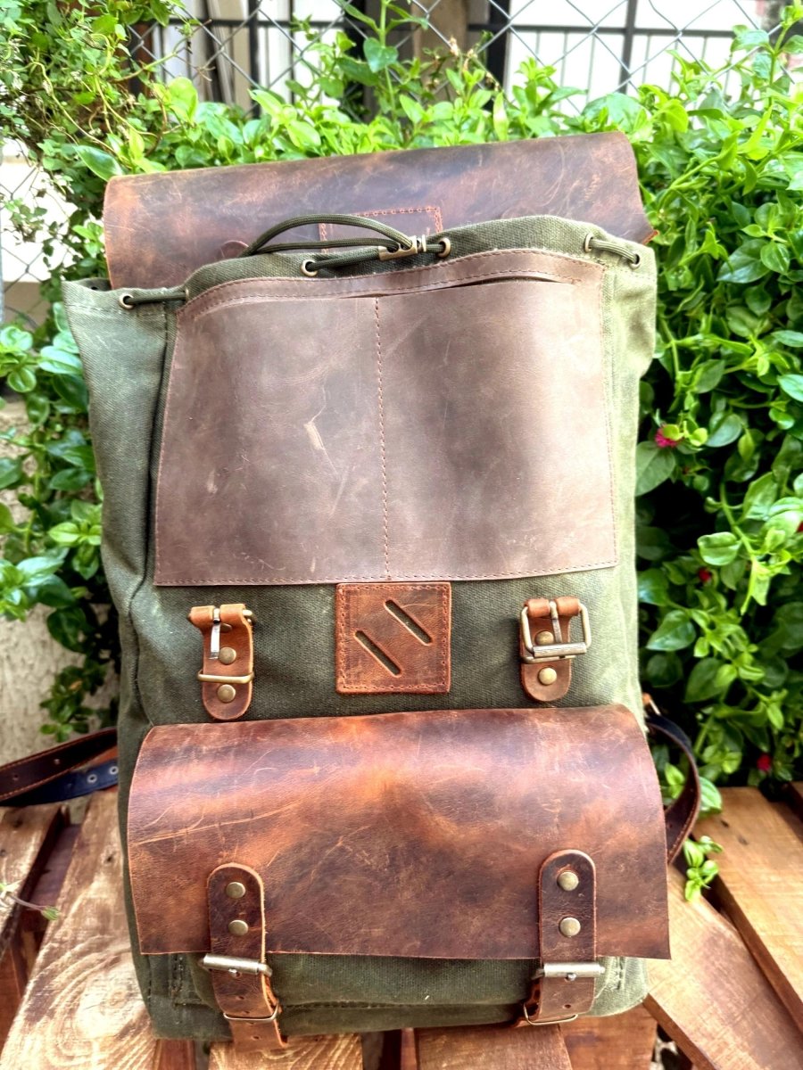 Leather - Canvas Daypack, Brown,Tan,Black, Blue Color, 15L - 25L options. Laptop pocket premimum leather, Citypack, Daily use 99percenthandmade